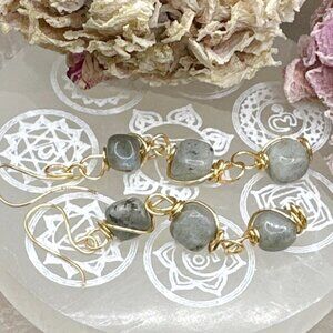 Labradorite chunky and long gold statement earrings